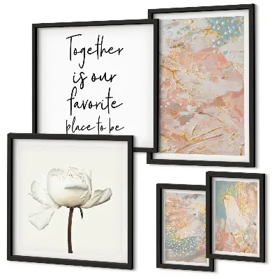 Abstract flower wall art set set of 5 pieces with slogans