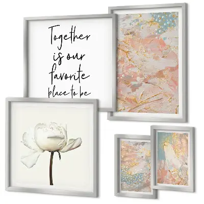 Abstract flower wall art set set of 5 pieces with slogans