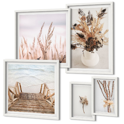 Framed photo set Stylish dried plants and water