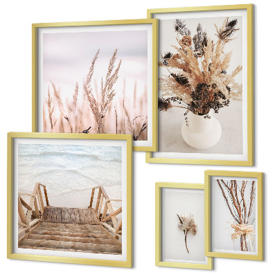 Framed photo set Stylish dried plants and water