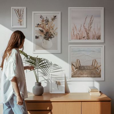 Framed photo set Stylish dried plants and water
