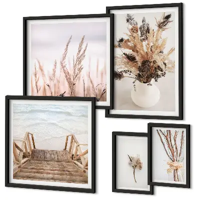 Framed photo set featuring stylish dried plants and water