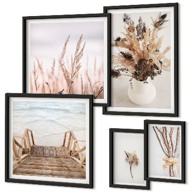 Framed photo set Stylish dried plants and water