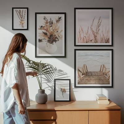 Framed photo set Stylish dried plants and water