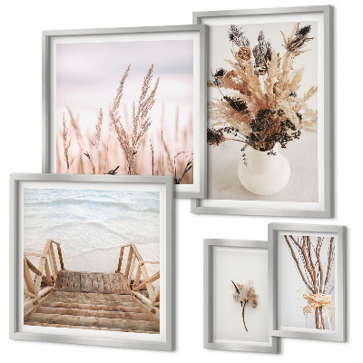 Framed photo set Stylish dried plants and water