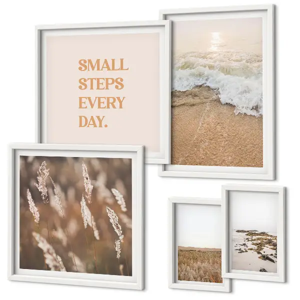 Gallery wall art set seaside landscapes and life quote prints