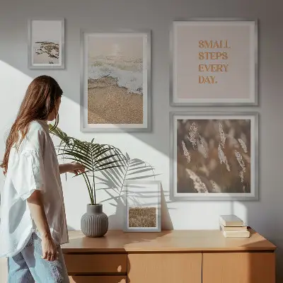 Gallery wall art set seaside landscapes and life quote prints