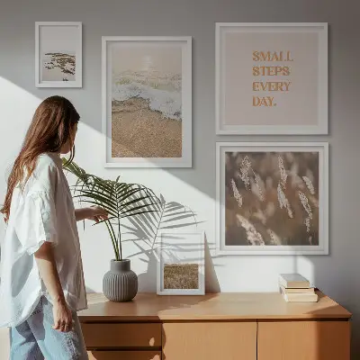 Gallery wall art set seaside landscapes and life quote prints