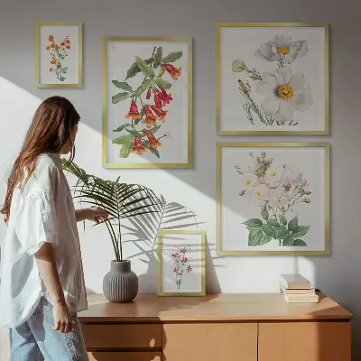 Floral Botanical Illustrations set of 5 wall art pieces