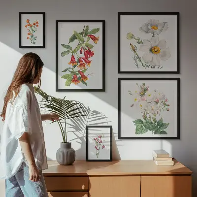 Floral Botanical Illustrations set of 5 wall art pieces