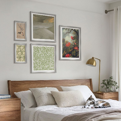 Set of 5 wall art pieces Flowers birds natural motifs