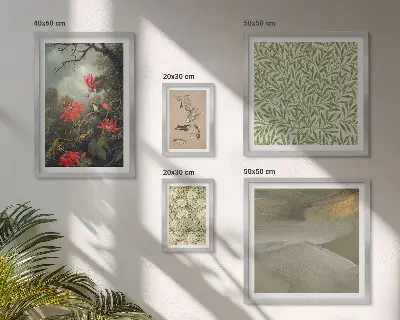Set of 5 wall art pieces featuring flowers and bird motifs