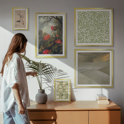 Set of 5 wall art pieces Flowers birds natural motifs