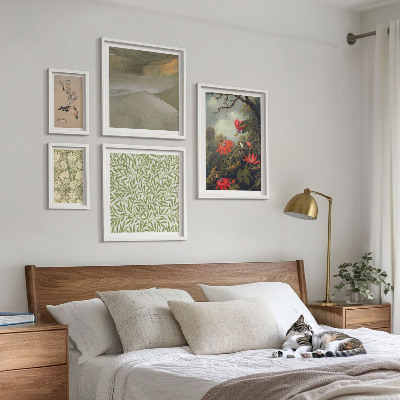 Set of 5 wall art pieces Flowers birds natural motifs