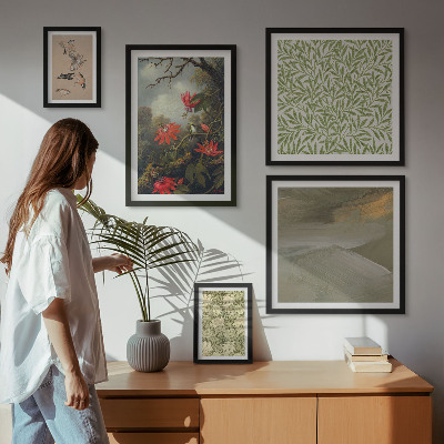 Set of 5 wall art pieces Flowers birds natural motifs