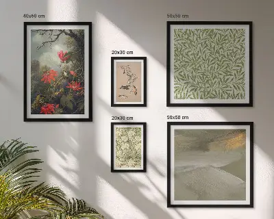 Set of 5 wall art pieces featuring flowers and bird motifs