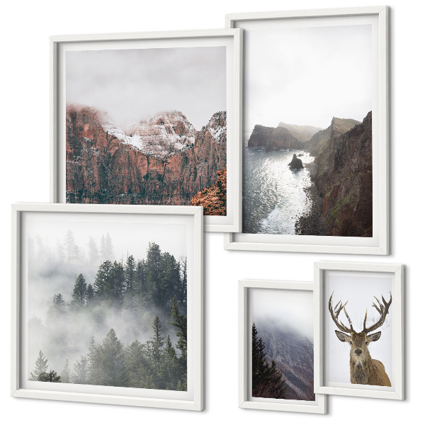 Set of 5 wall art pieces Wildlife landscapes