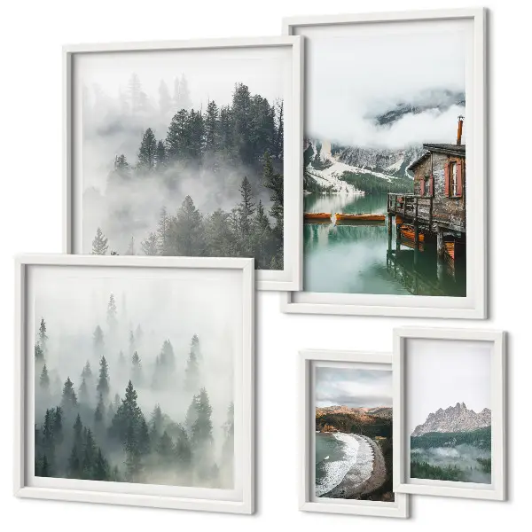 5-Piece Wall Art Set mountain landscape and cottage scenery
