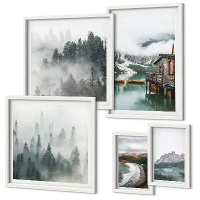 5-Piece Wall Art Set mountain landscape and cottage scenery