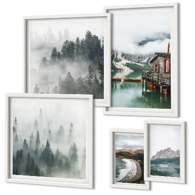 Set of 5 wall art pieces Mountain landscapes, cottages, water