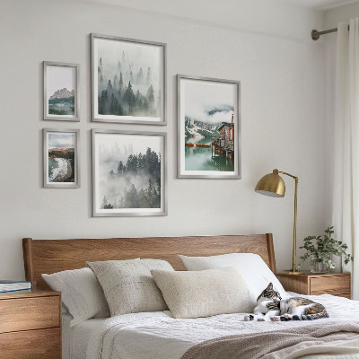 Set of 5 wall art pieces Mountain landscapes, cottages, water