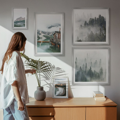 Set of 5 wall art pieces Mountain landscapes, cottages, water