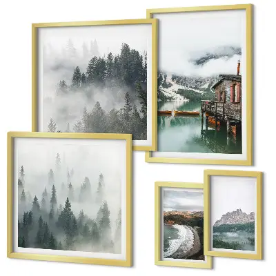 5-Piece Wall Art Set mountain landscape and cottage scenery
