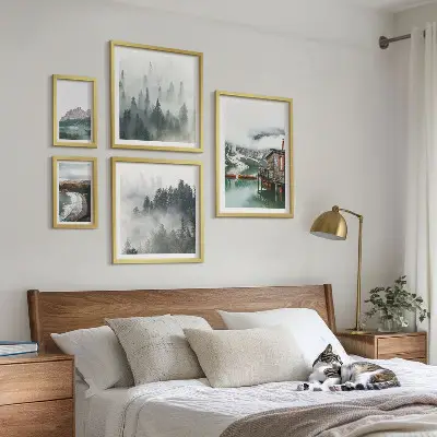 5-Piece Wall Art Set mountain landscape and cottage scenery