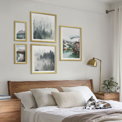 Set of 5 wall art pieces Mountain landscapes, cottages, water
