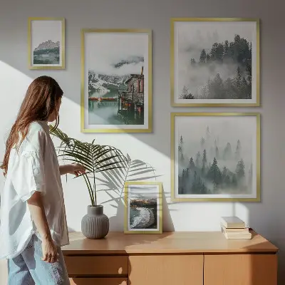 5-Piece Wall Art Set mountain landscape and cottage scenery