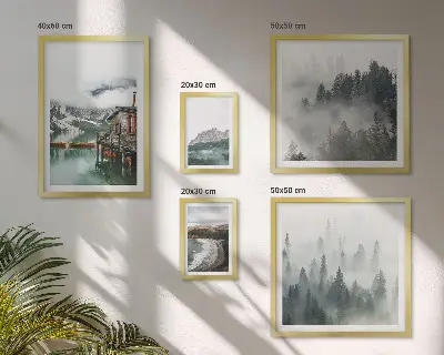 5-Piece Wall Art Set mountain landscape and cottage scenery