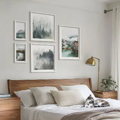 5-Piece Wall Art Set mountain landscape and cottage scenery