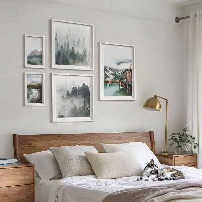Set of 5 wall art pieces Mountain landscapes, cottages, water