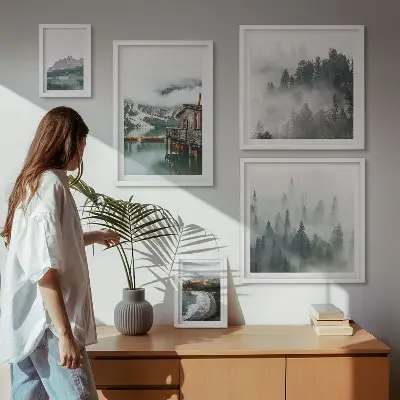 5-Piece Wall Art Set mountain landscape and cottage scenery
