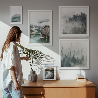 Set of 5 wall art pieces Mountain landscapes, cottages, water