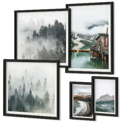 5-Piece Wall Art Set mountain landscape and cottage scenery