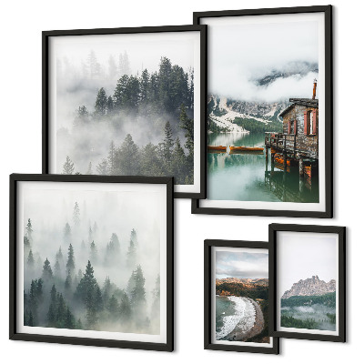 Set of 5 wall art pieces Mountain landscapes, cottages, water