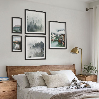 Set of 5 wall art pieces Mountain landscapes, cottages, water
