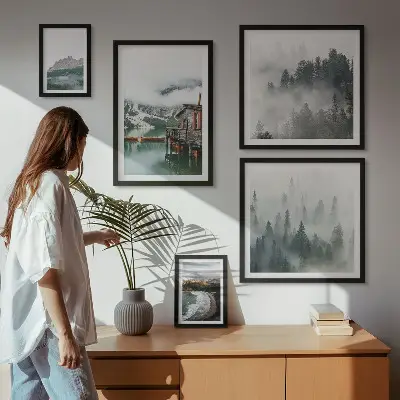 5-Piece Wall Art Set mountain landscape and cottage scenery