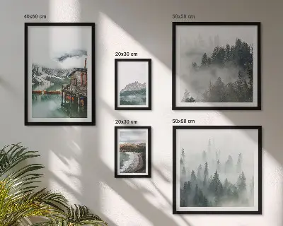 5-Piece Wall Art Set mountain landscape and cottage scenery