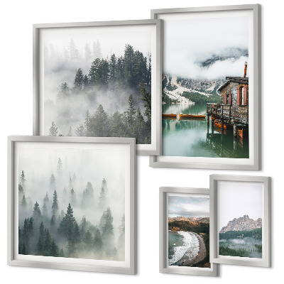 Set of 5 wall art pieces Mountain landscapes, cottages, water