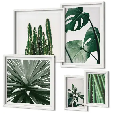 Set of 5 wall art pieces featuring green tropical indoor plants