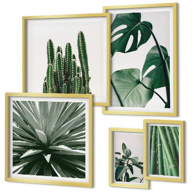 Set of 5 wall art pieces Green tropical indoor plants