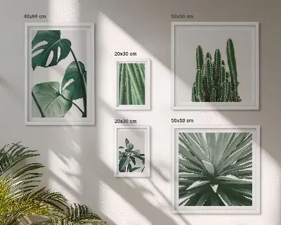 Set of 5 wall art pieces featuring green tropical indoor plants