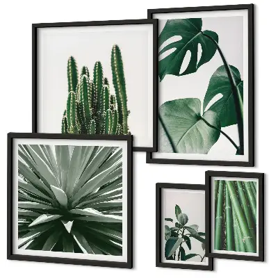Set of 5 wall art pieces featuring green tropical indoor plants