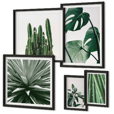 Set of 5 wall art pieces Green tropical indoor plants