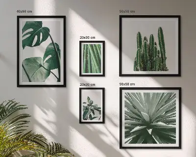 Set of 5 wall art pieces featuring green tropical indoor plants