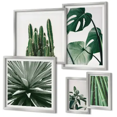 Set of 5 wall art pieces featuring green tropical indoor plants