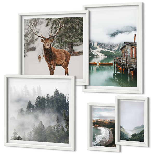 Set of 5 wall art pieces Nature wildlife mountains