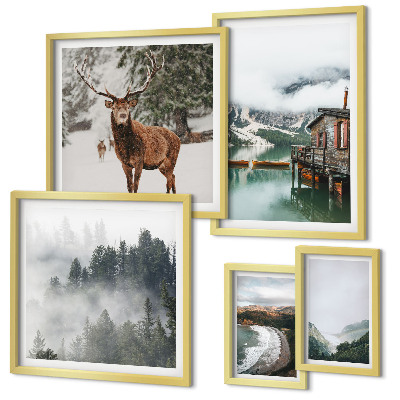 Set of 5 wall art pieces Nature wildlife mountains